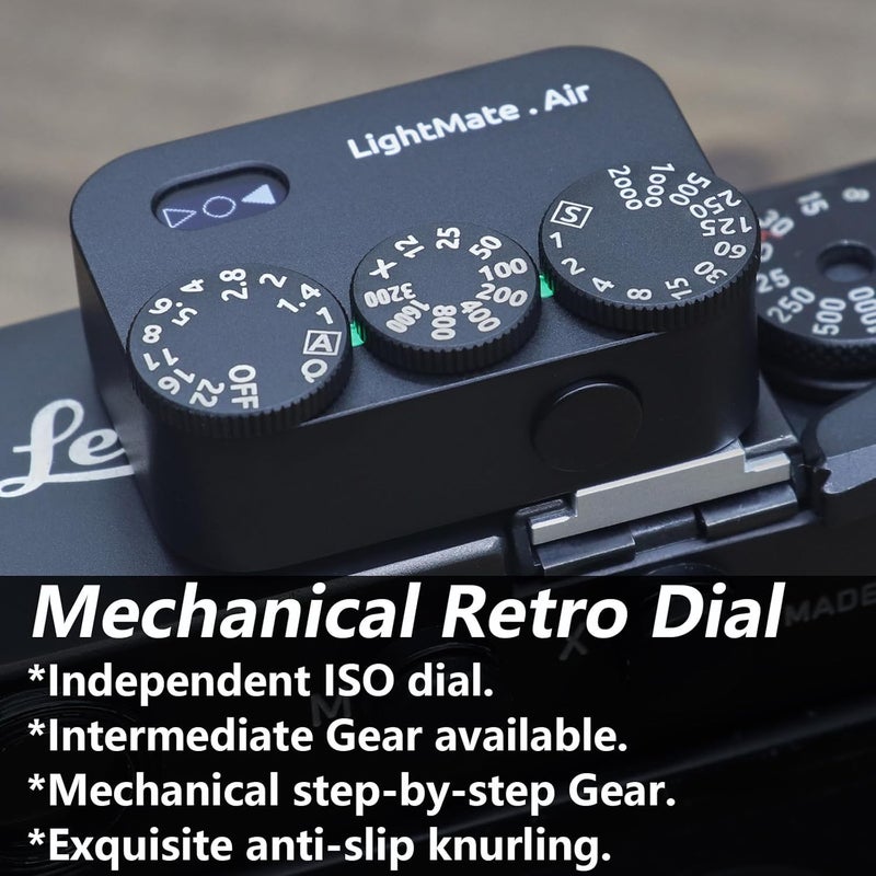 LightNova Store LightMate AirPro Light Meter Photography, 35° Wide-Angle Reflective Digital Exposure Meter, Rechargeable 20H Battery Life, 3 Dials Retro Exposure Indicator, for Leica & Other Film Cameras, Black Metal - Image 4